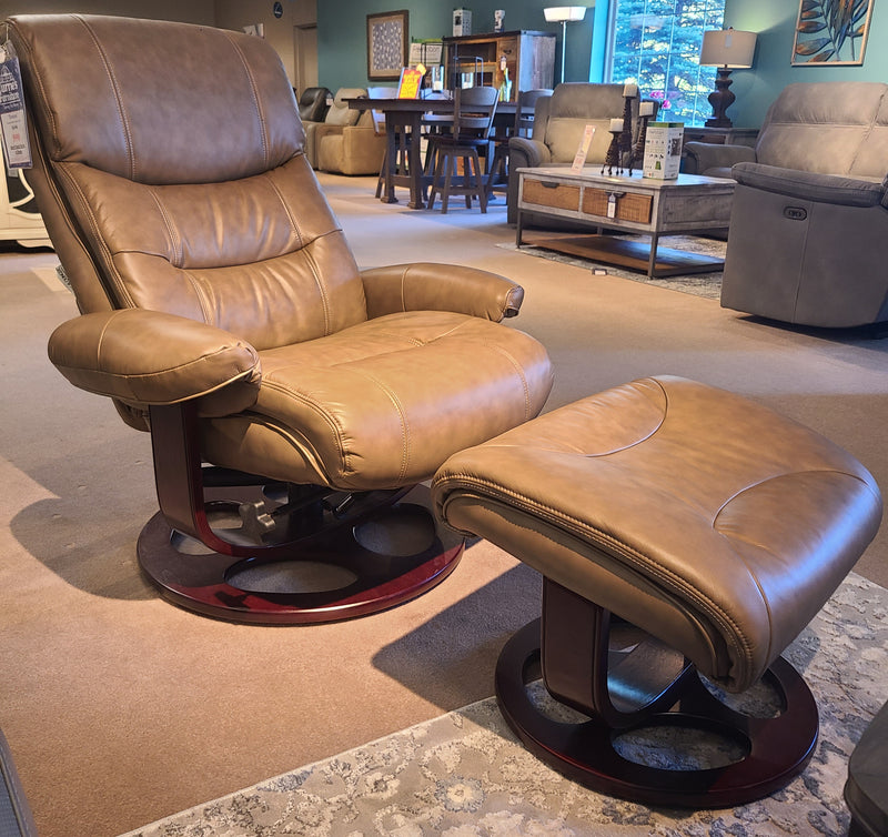 Dawson Leather Swivel Recliner with Footstool