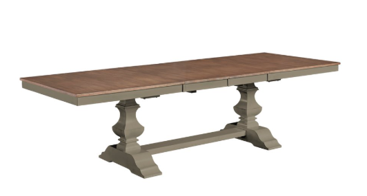 Vista Collection Extension Table Top and Banks Trestle Base in Hickory and Stone
