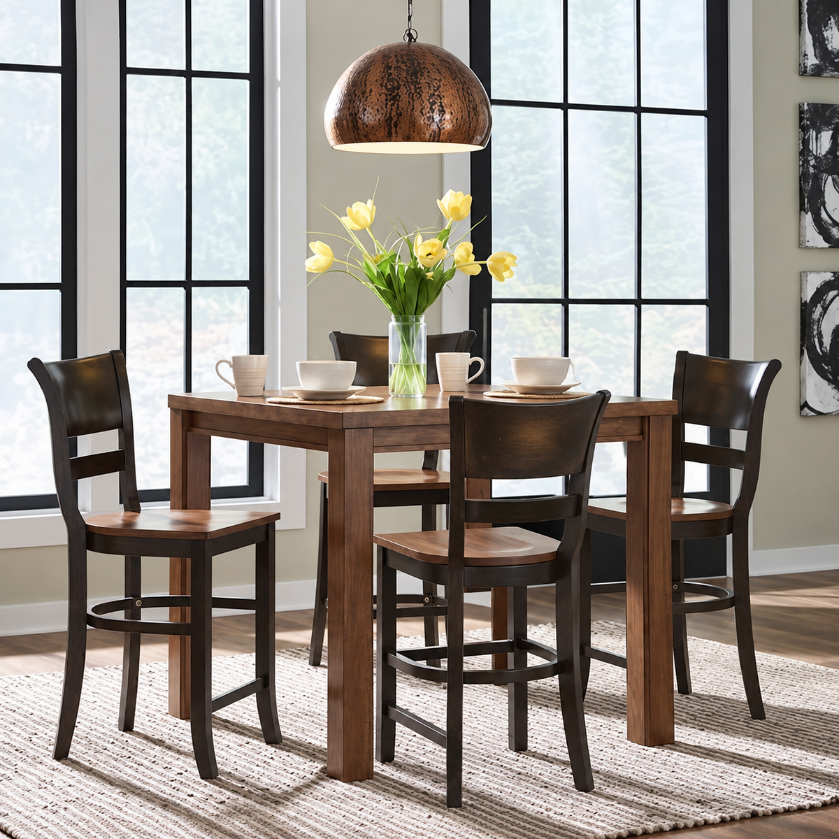 Westwood Gabe 40" Square Counter Table & 4 Brandy Counter Stools