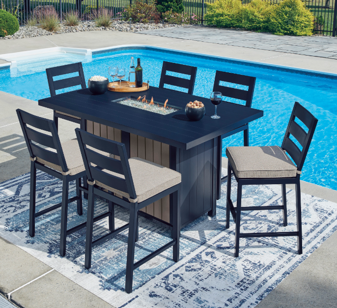 East Beach 7pc Fire Bar Dining Set
