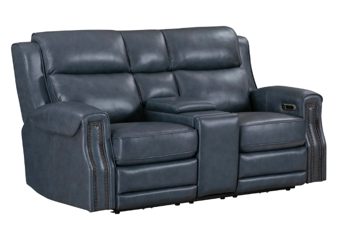 Hensley Leather Power Reclining Loveseat with Console - Marina Dream