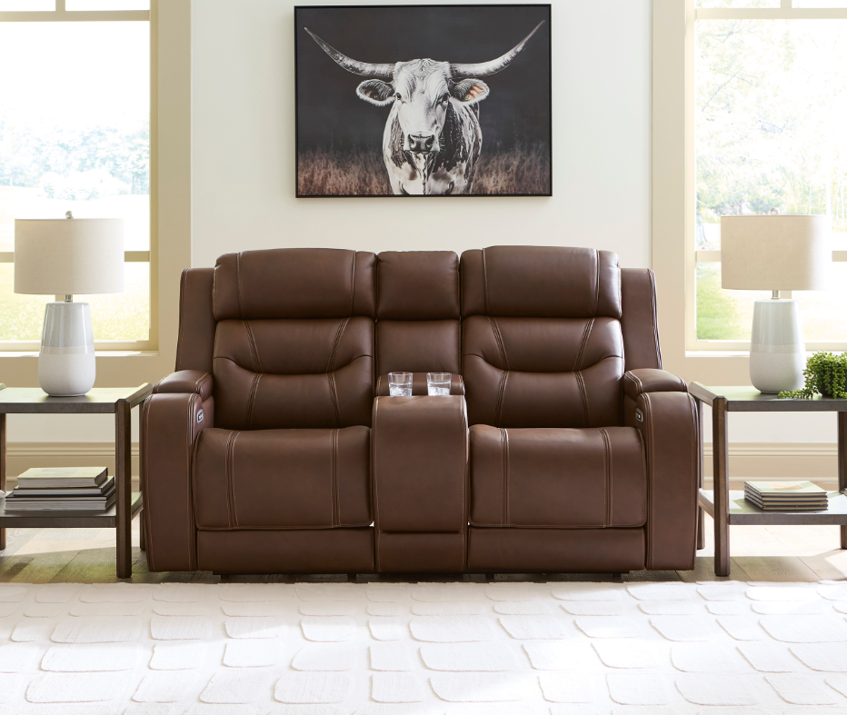Knightington Immersive Audio and Thunder Seating Leather Power Reclining Loveseat - Chocolate