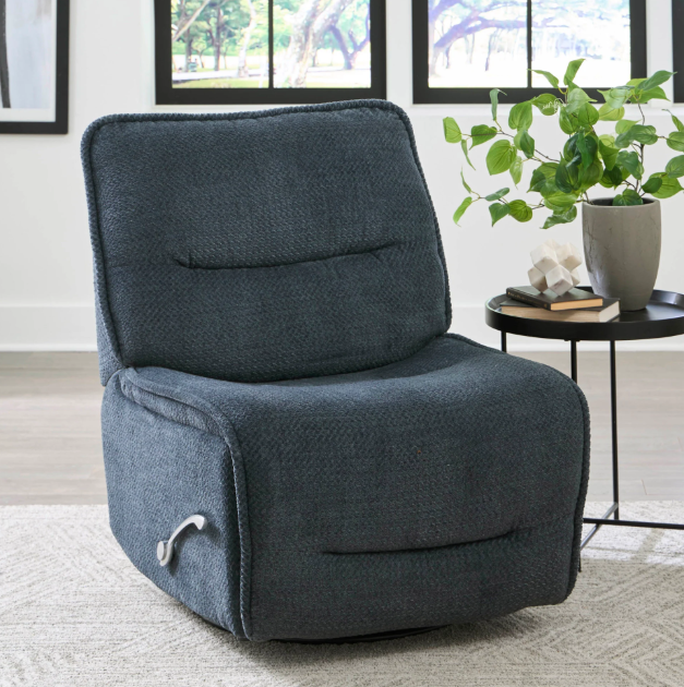 Leo Armless Swivel Glider Manual Recliner Blue