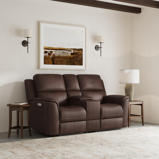 Henry Leather Power Reclining Loveseat with Console