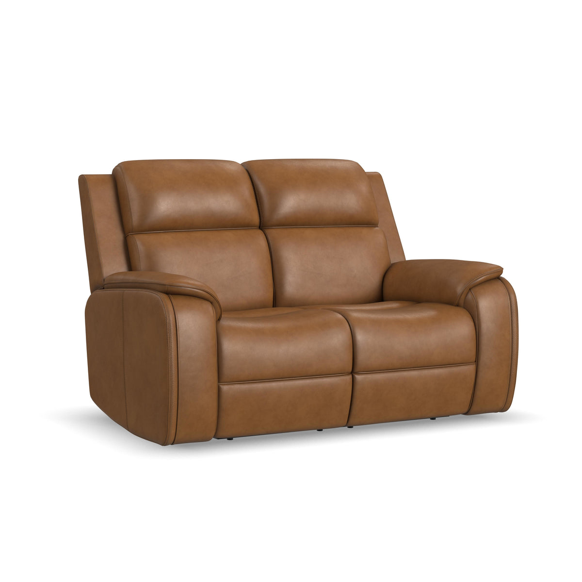 Ziggy Leather Power Reclining Loveseat with Power Headrest, Lumbar, Heat & Massage in Camel