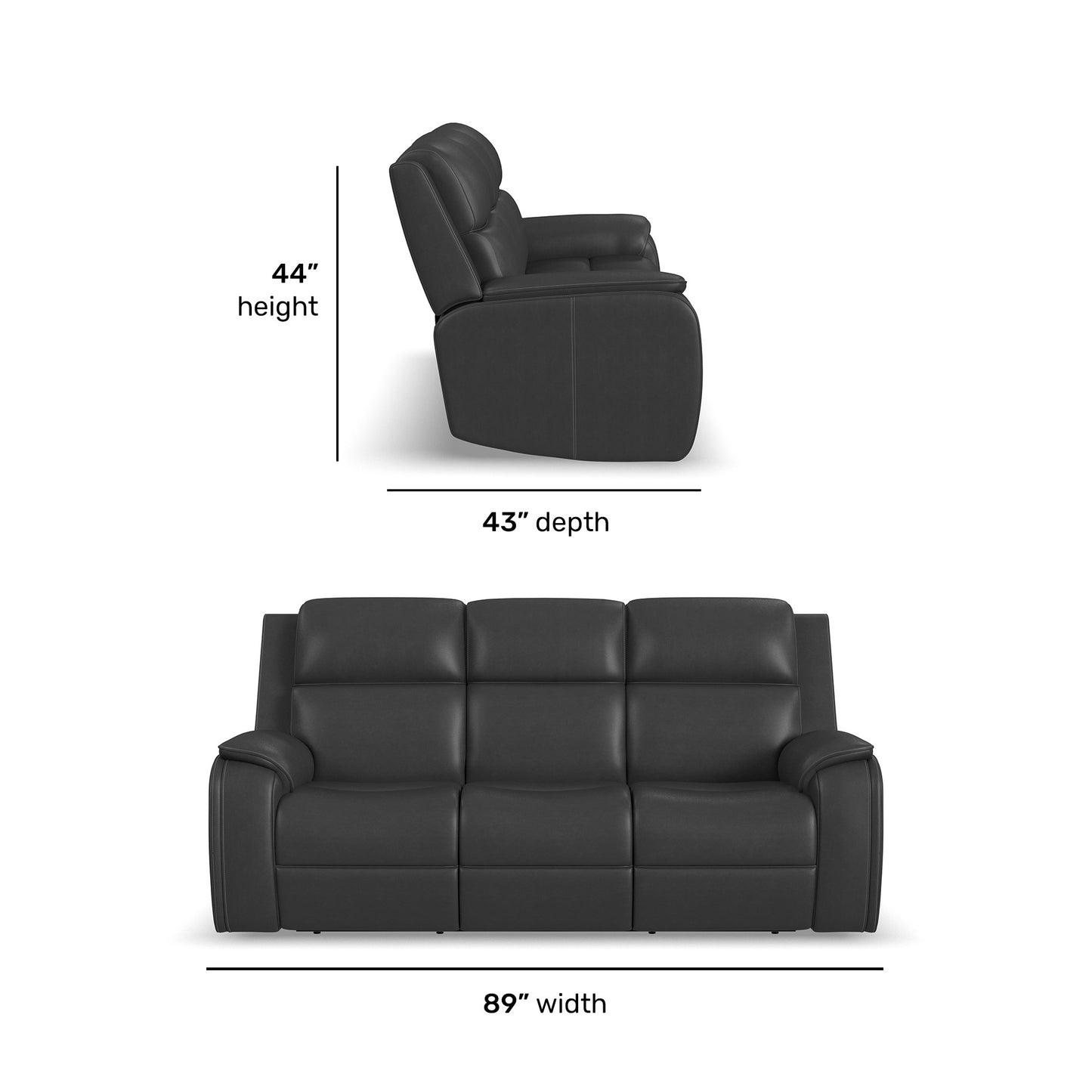 Ziggy Leather Power Reclining Sofa with Power Headrest, Lumbar, Heat & Massage in Iron