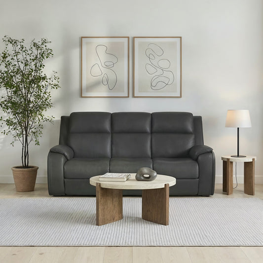 Ziggy Leather Power Reclining Sofa with Power Headrest, Lumbar, Heat & Massage in Iron