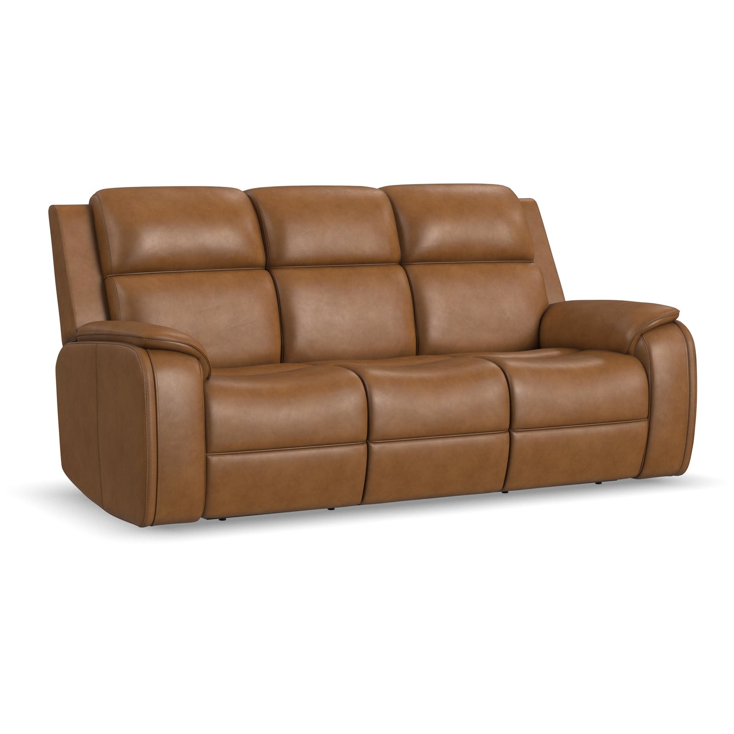 Ziggy Leather Power Reclining Sofa with Power Headrest, Lumbar, Heat & Massage in Camel