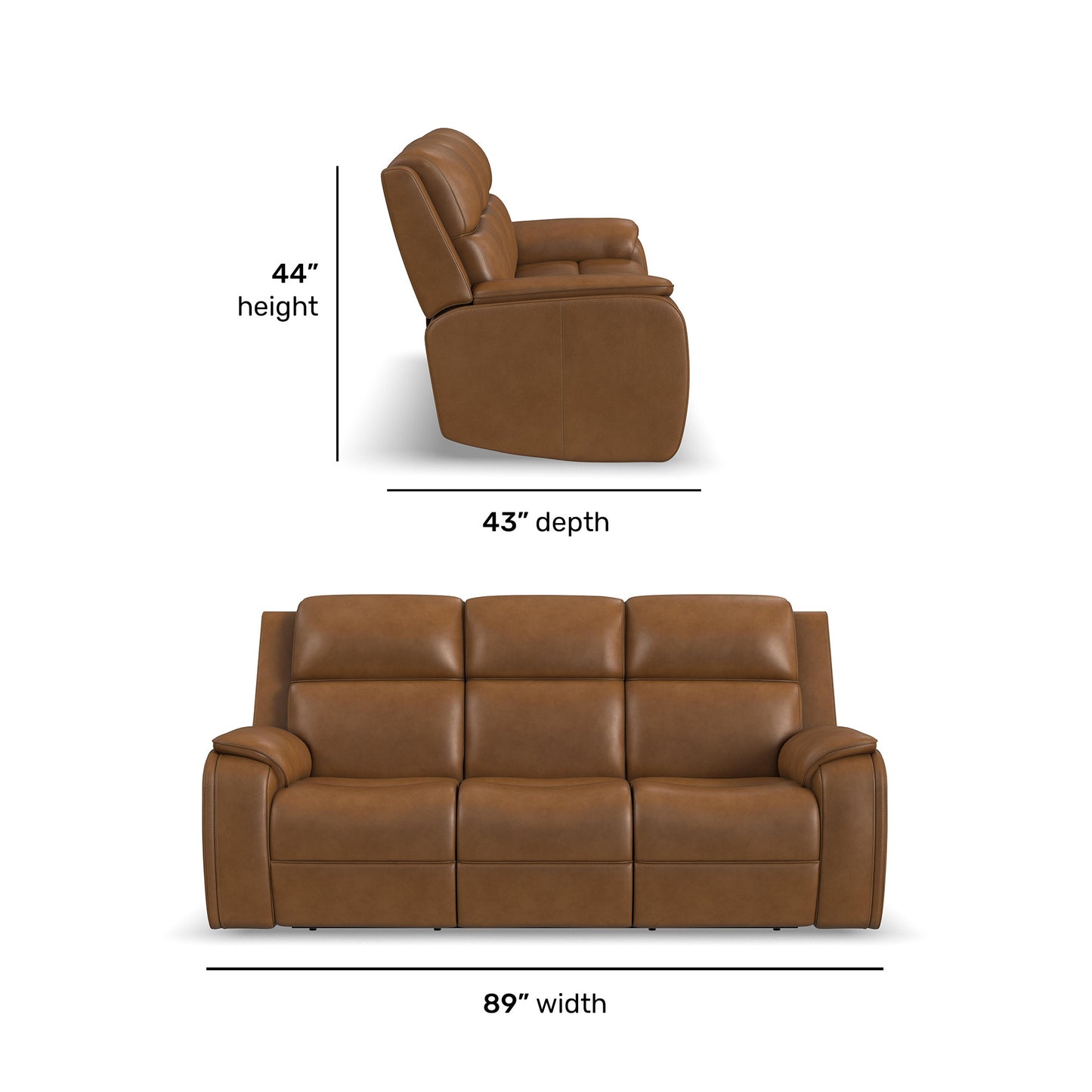 Ziggy Leather Power Reclining Sofa with Power Headrest, Lumbar, Heat & Massage in Camel