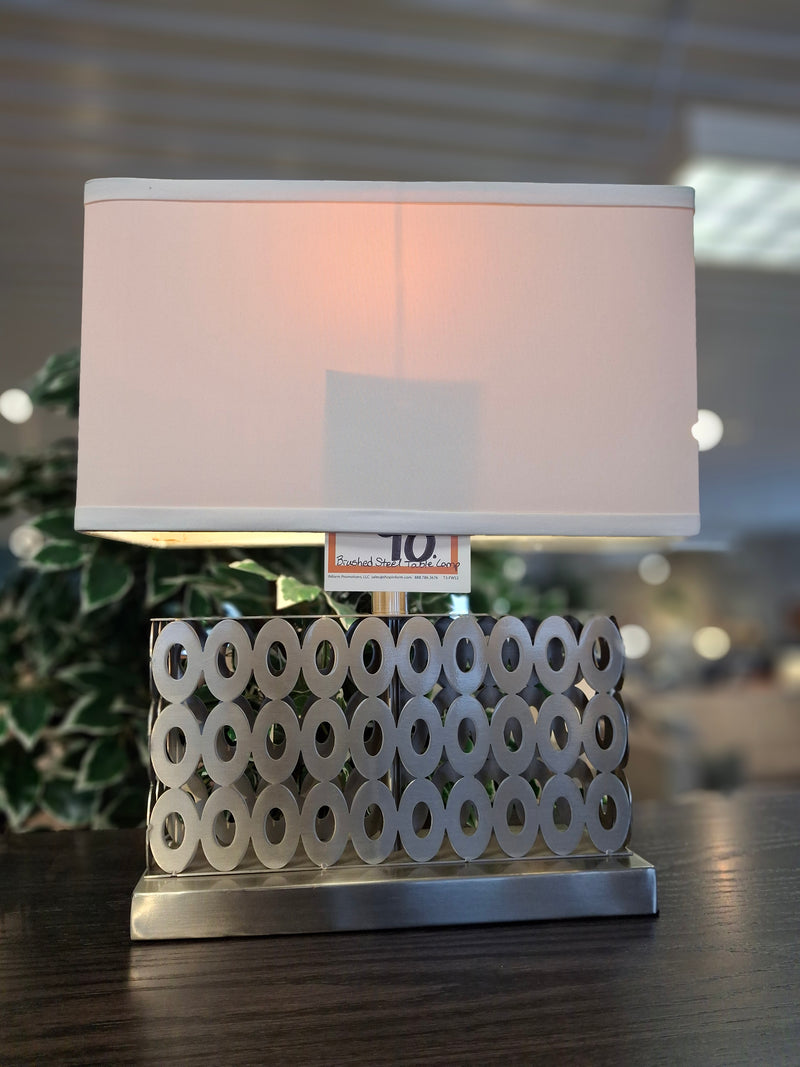 Brushed steel table lamp