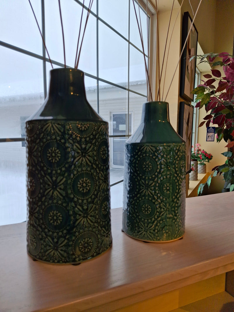 Teal vase set of 2