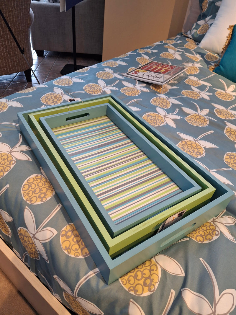 Teal and Lime Tray set of 3