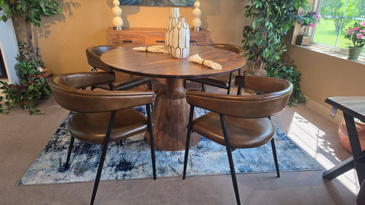 Miles 5pc Solid Wood Dining Table with Leather Chairs
