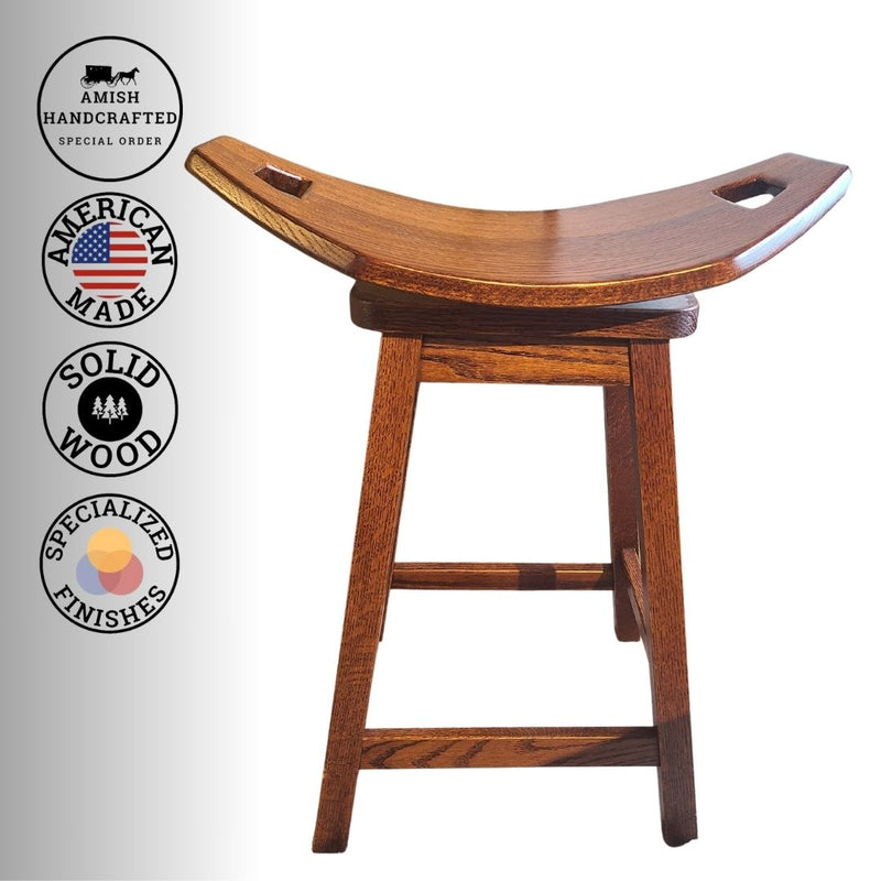 Amish Handcrafted Mission Saddle Swivel Barstool