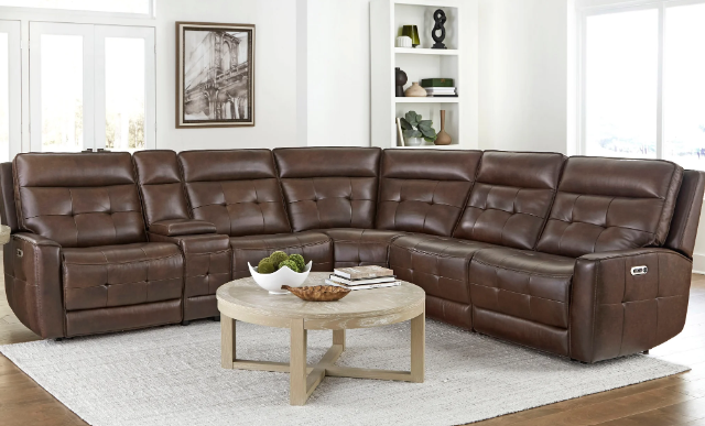 Canterbury-Acorn 6pc Leather Reclining Sectional