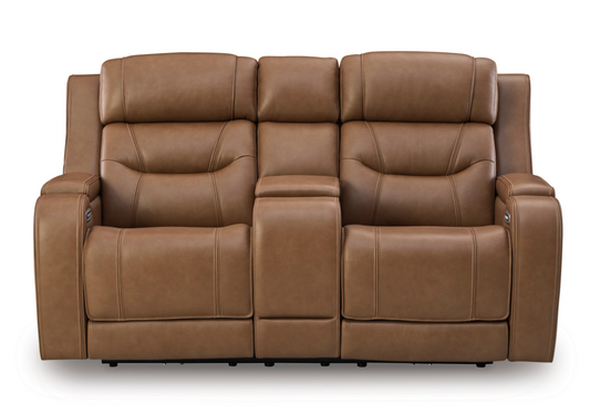 Knightington Immersive Audio and Thunder Seating Leather Power Reclining Loveseat - Caramel