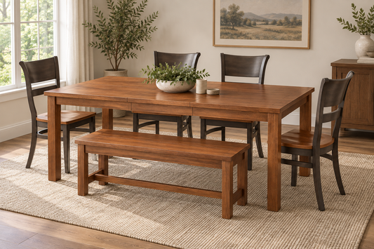 Westwood Gabe Extensions Dining Table, Bench & 4 Brandy Dining Chairs