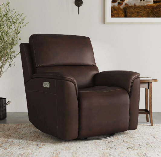 Harley Swivel Gliding Leather Recliner with Heat & Massage