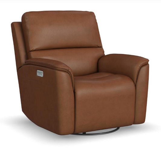Harley Swivel Gliding Leather Recliner with Heat & Massage