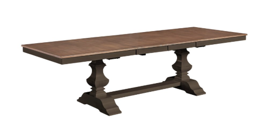 Vista Collection Extension Table Top and Banks Trestle Base in Hickory and Coal