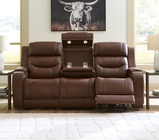 Knightington Immersive Audio and Thunder Seating Leather Power Reclining Sofa - Chocolate