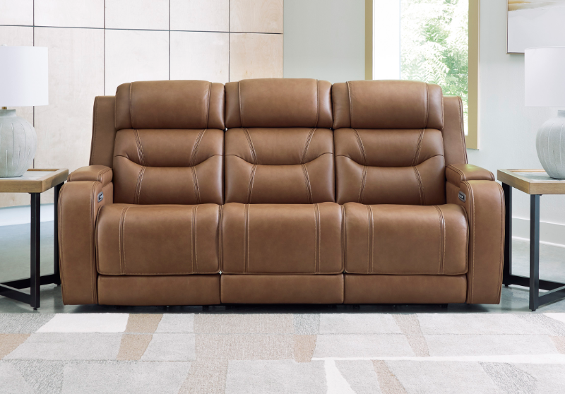 Knightington Immersive Audio and Thunder Seating Leather Power Reclining Sofa - Caramel