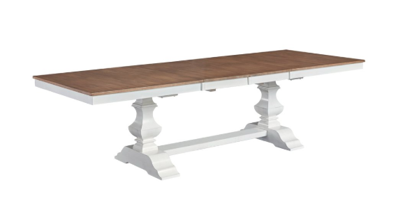 Vista Collection Extension Table Top and Banks Trestle Base in Hickory and Shell
