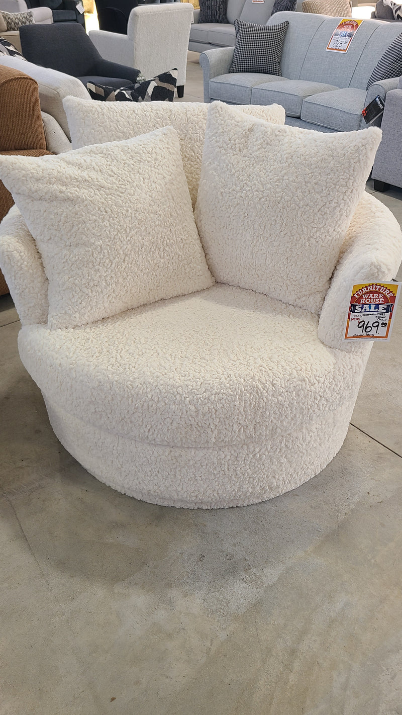 Mohair Ivory Swivel Accent Chair