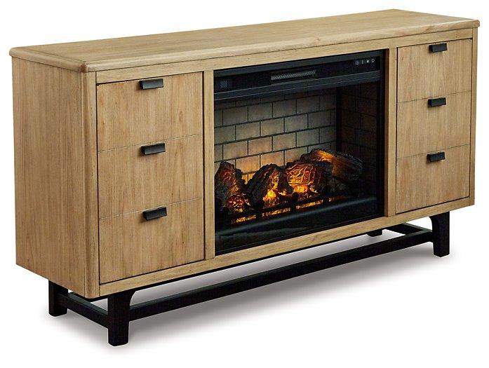 Freslowe Light Brown/Black TV Stand with Electric Fireplace image